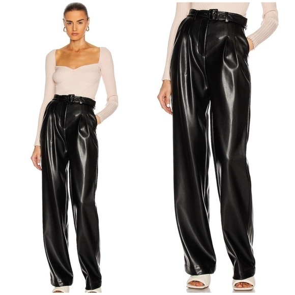 Jonathan Simkhai Delaney Vegan Faux Leather Wide Leg Pants in Black - Picture 1 of 11